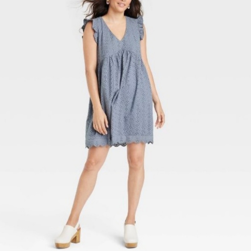 Knox Rose Women's Blue Eyelet Dress, Size XL, 100% Cotton. - Picture 4 of 16